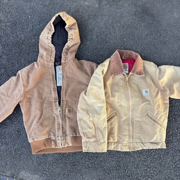 Bundle! 2 Carhartt Youth Medium Jackets Size 8 Boys Unisex Brown Vintage Detroit - Picture 1 of 1